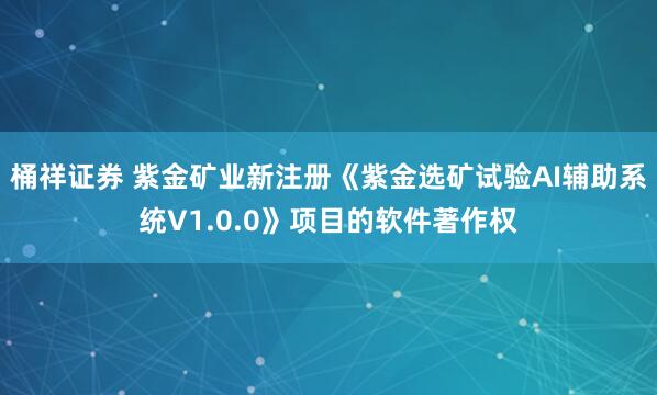 桶祥证券 紫金矿业新注册《紫金选矿试验AI辅助系统V1.0.0》项目的软件著作权